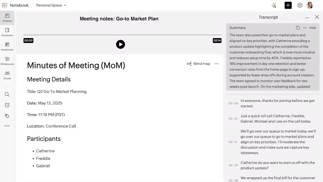 Zoho Notebook AI
