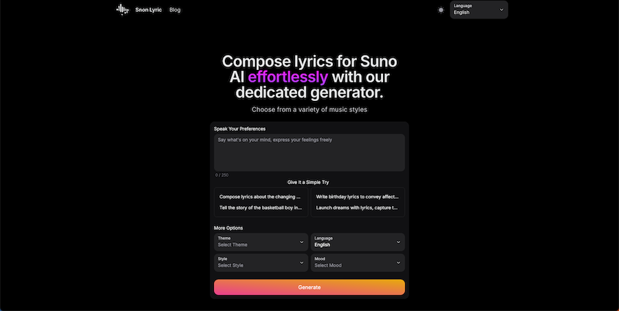 Snon AI Lyric Generator