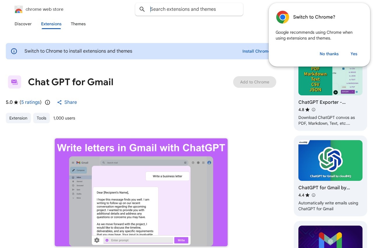 Chat GPT for Gmail