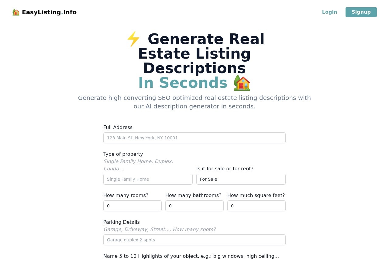 Real Estate Listing Property Description Generator